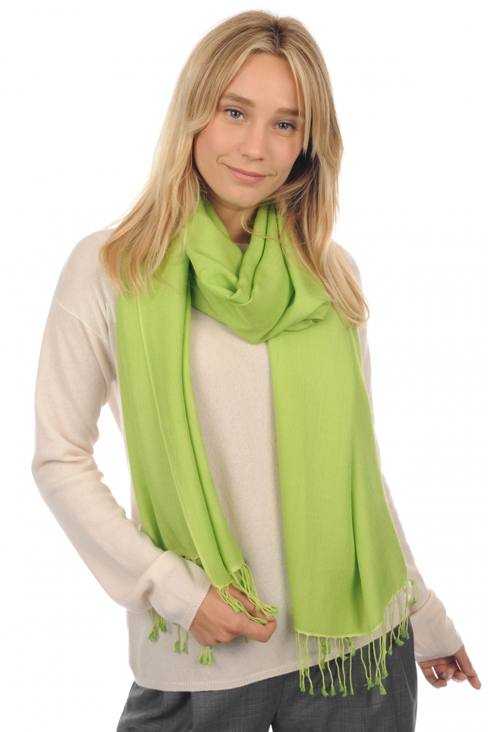 Cashmere & Silk ladies shawls platine springtime green 201 cm x 71 cm